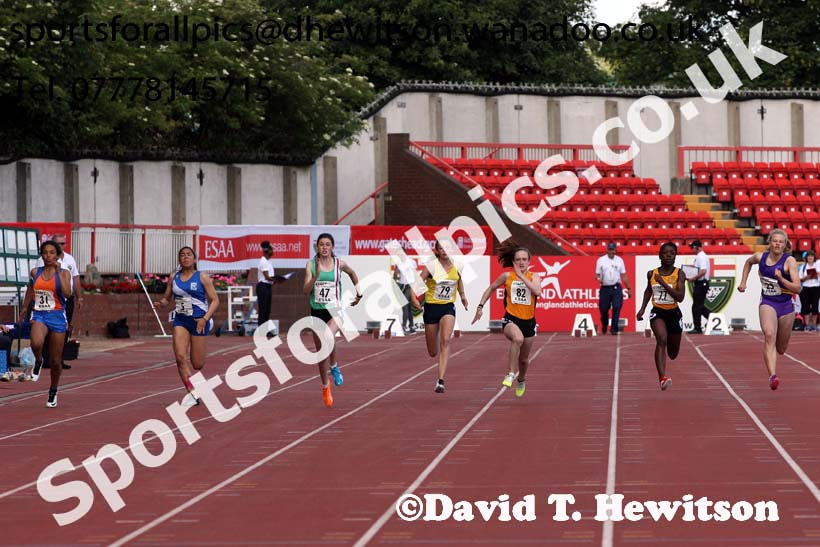 Junior girls 100 metres, 2015 English Schools Track and Field Champs., Gateshead Stadium. Photo: David T. Hewitson/Sports for All Pics